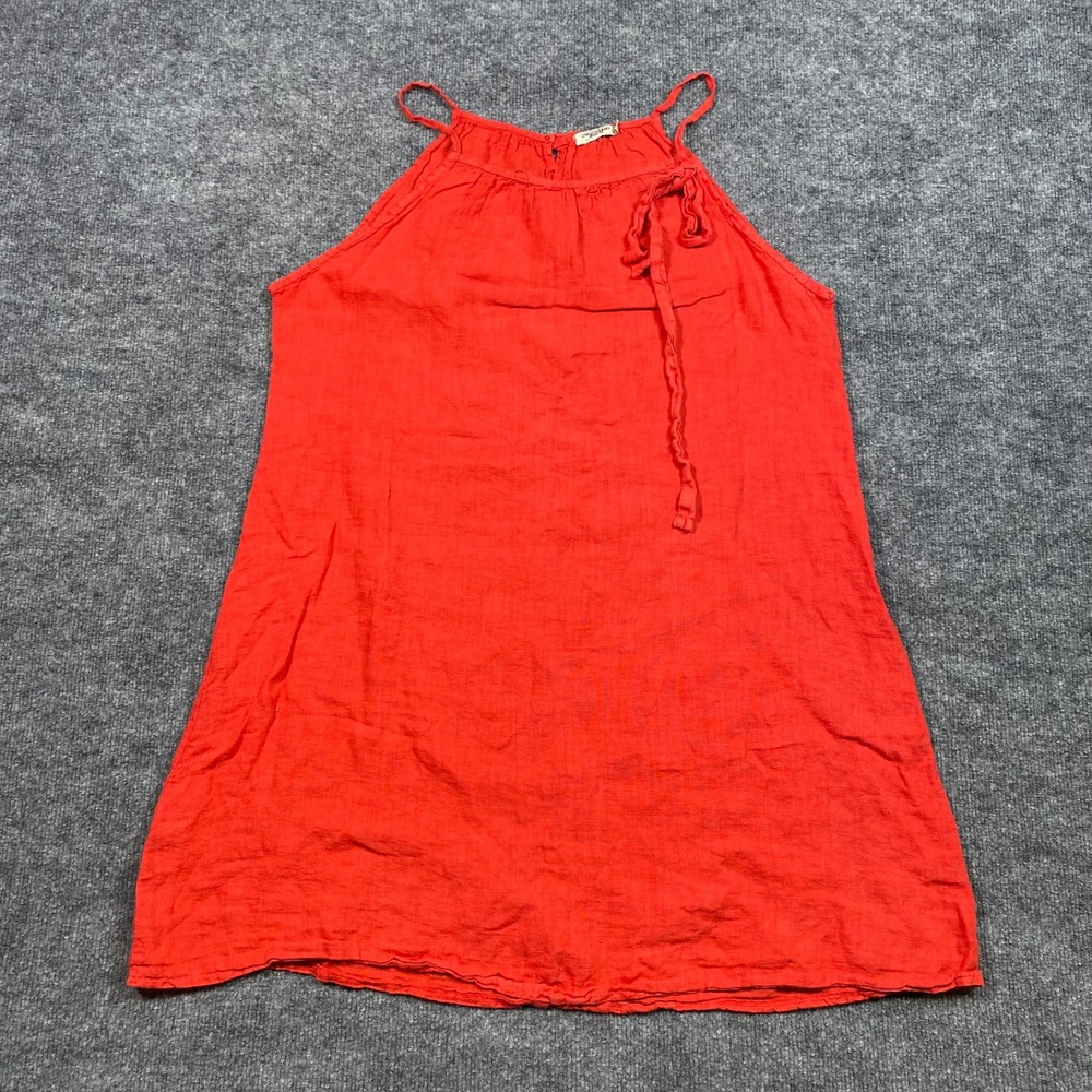 Lungo L'Arno Italy 100% Linen Halter Mini Dress Coral Orange XL L1516